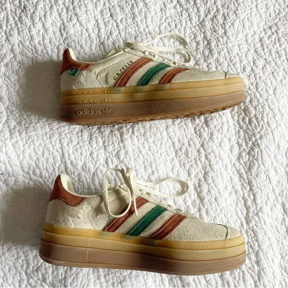 Adidas Women's Gazelle Bold Maple Leaf Platform Sneakers - Cream, Brown, Green - Picture 12 of 15